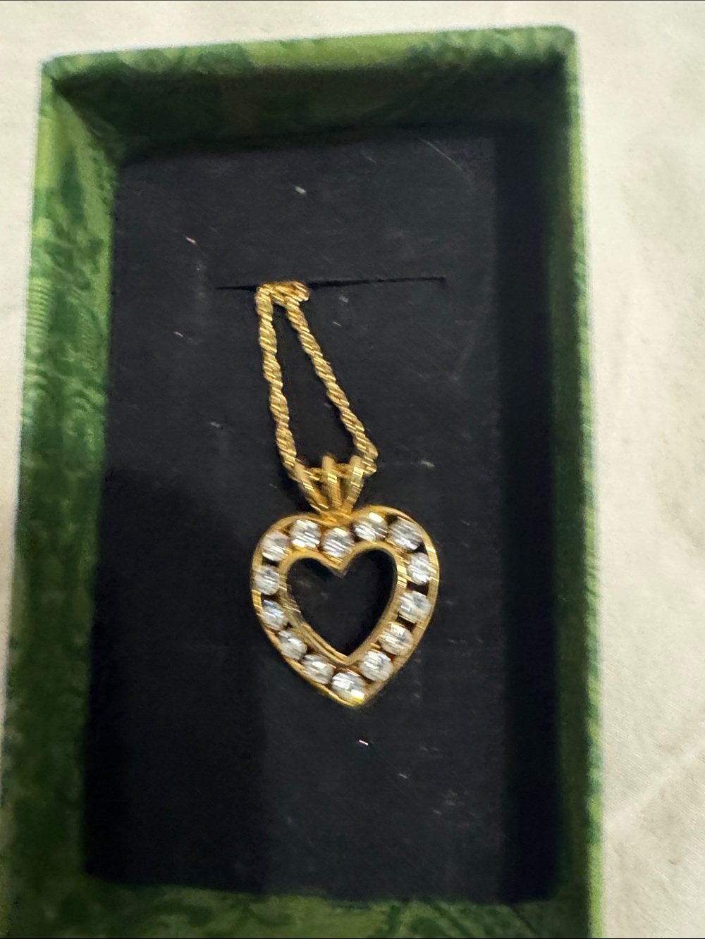 Gold Heart Pendant Necklace with Clear Stones - Women Jewelry